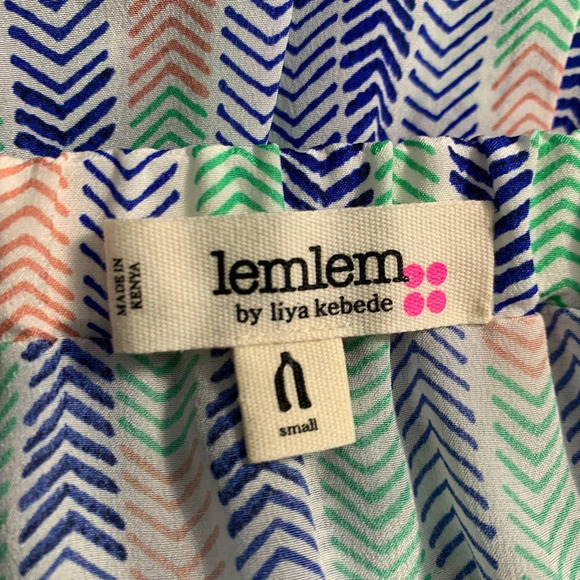 Lemlem Gigi Silk Strapless Romper in Blue Green Chevron Print Size‎ US Small - Picture 9 of 11